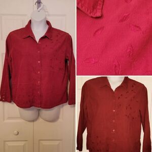 #169 Basic Editions- Red Corduroy button-up top. sze. L